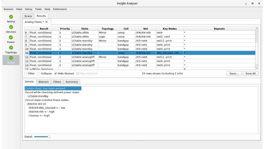 A screenshot of the Insight Analyzer tool showing error results.